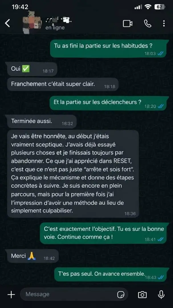 Témoignage client 4 — capture WhatsApp